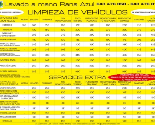 Limpieza a mano de vehículos precios Rana Azul Collado Villalba